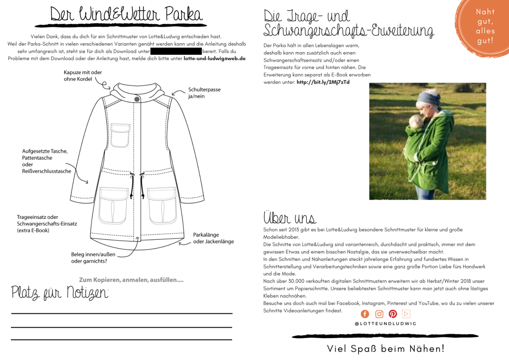 Preview: Papierschnittmuster Wind-& Wetter Parka Curvy Gr. 46-58